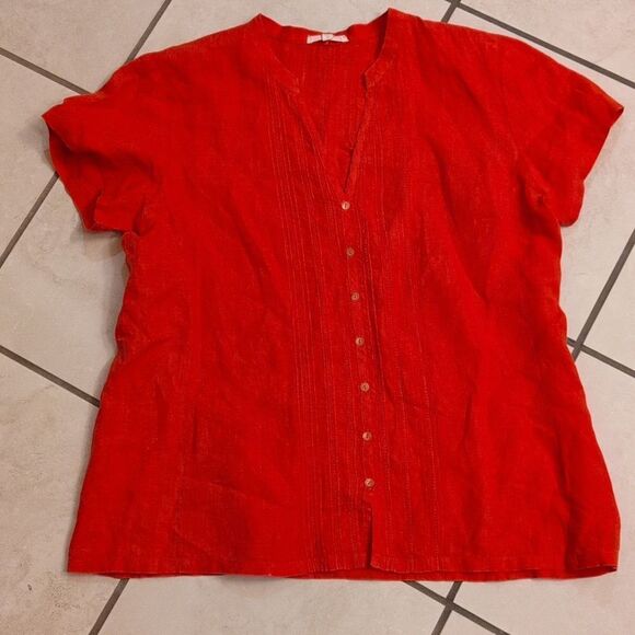 Eileen Fisher bright orange Handkerchief Irish Linen top size M - Picture 2 of 9